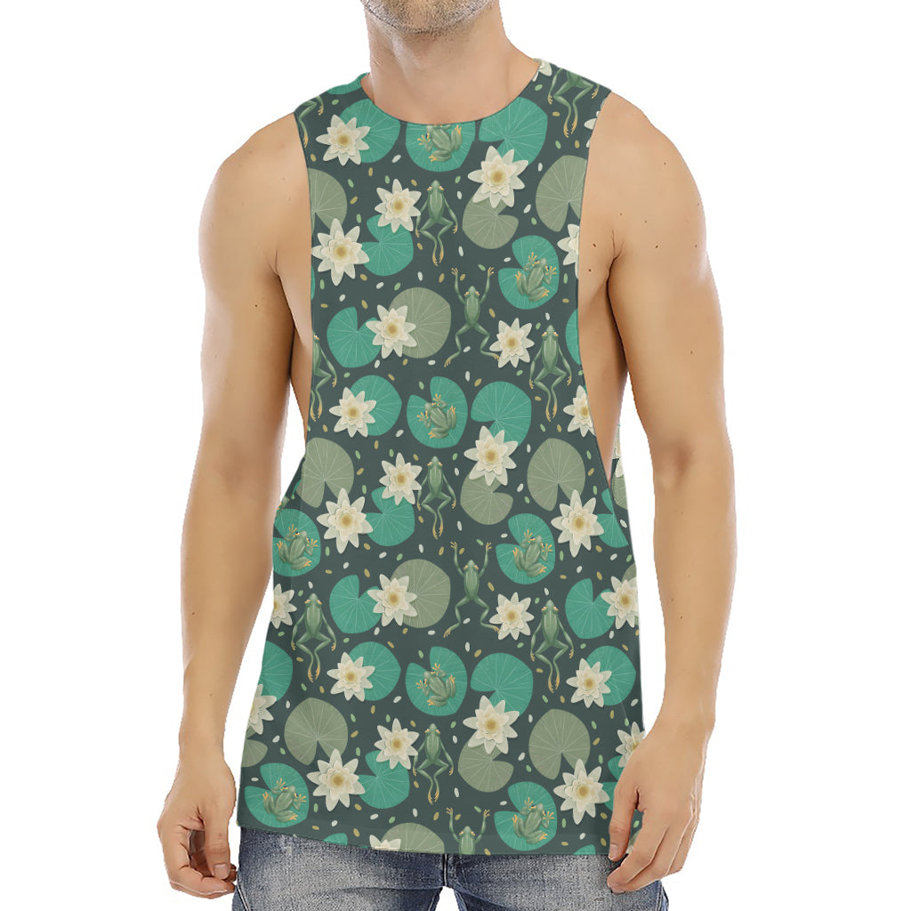Frogs And Water Lilies Pattern Print Men's Muscle Tank Top