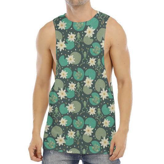 Frogs And Water Lilies Pattern Print Men's Muscle Tank Top