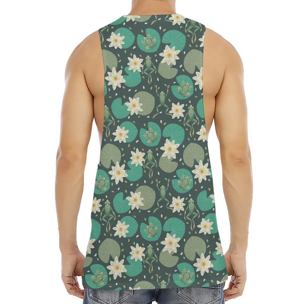 Frogs And Water Lilies Pattern Print Men's Muscle Tank Top