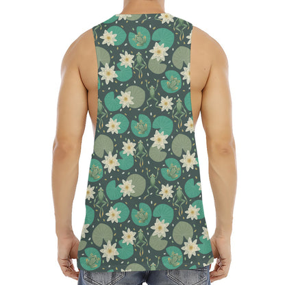 Frogs And Water Lilies Pattern Print Men's Muscle Tank Top