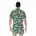 Frogs And Water Lilies Pattern Print Men's Rompers