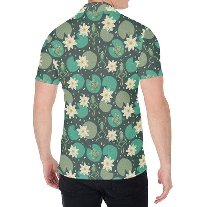 Frogs And Water Lilies Pattern Print Men's Shirt