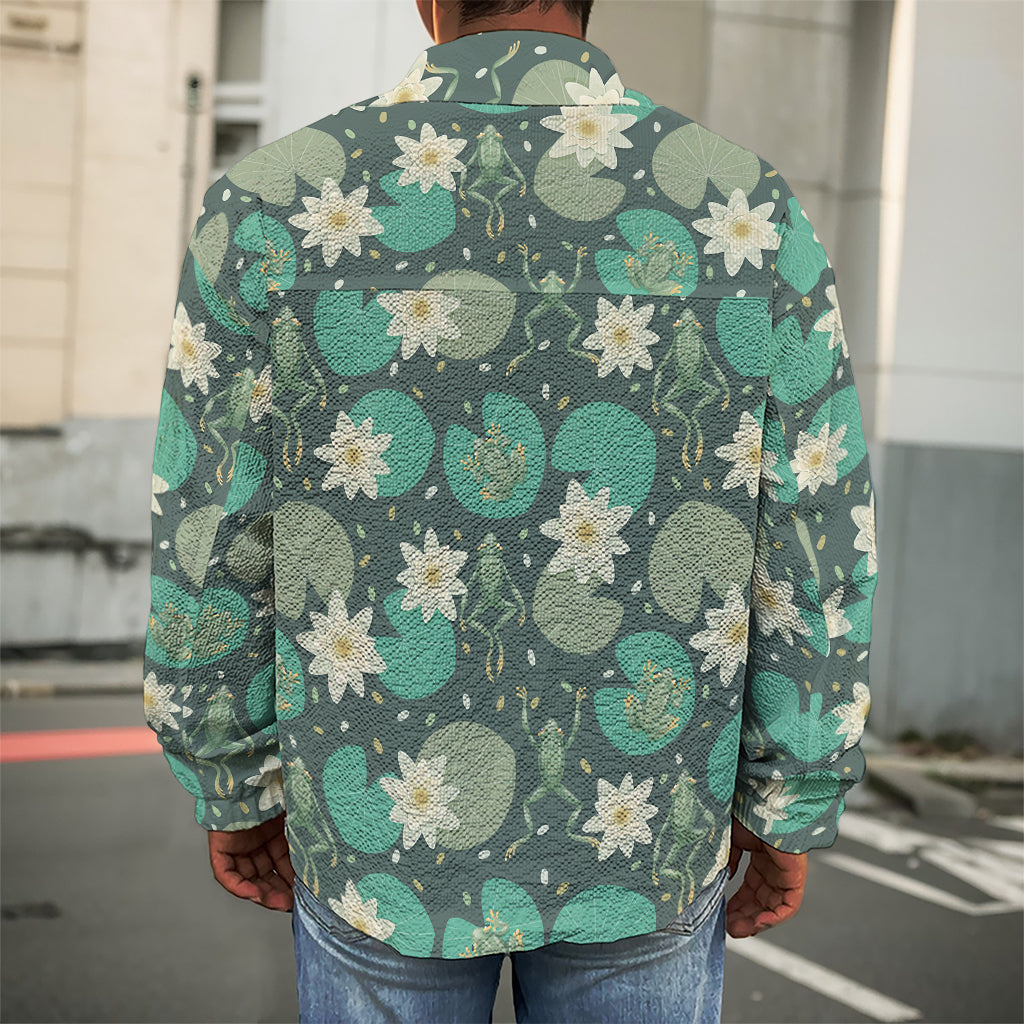 Frogs And Water Lilies Pattern Print Men's Shirt Jacket