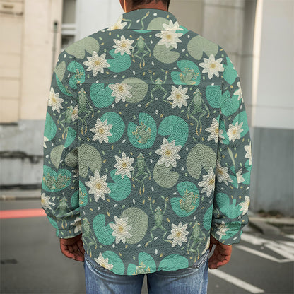 Frogs And Water Lilies Pattern Print Men's Shirt Jacket