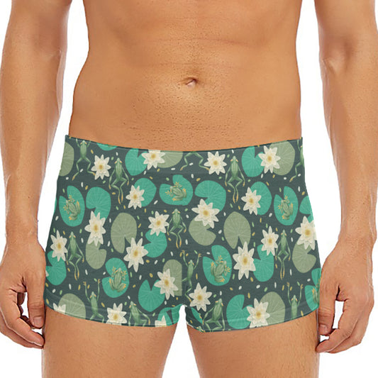 Frogs And Water Lilies Pattern Print Men's Short Boxer Briefs
