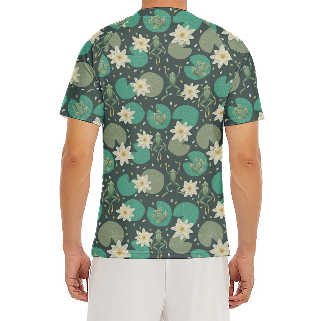 Frogs And Water Lilies Pattern Print Men's Short Sleeve Rash Guard