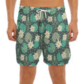 Frogs And Water Lilies Pattern Print Men's Split Running Shorts