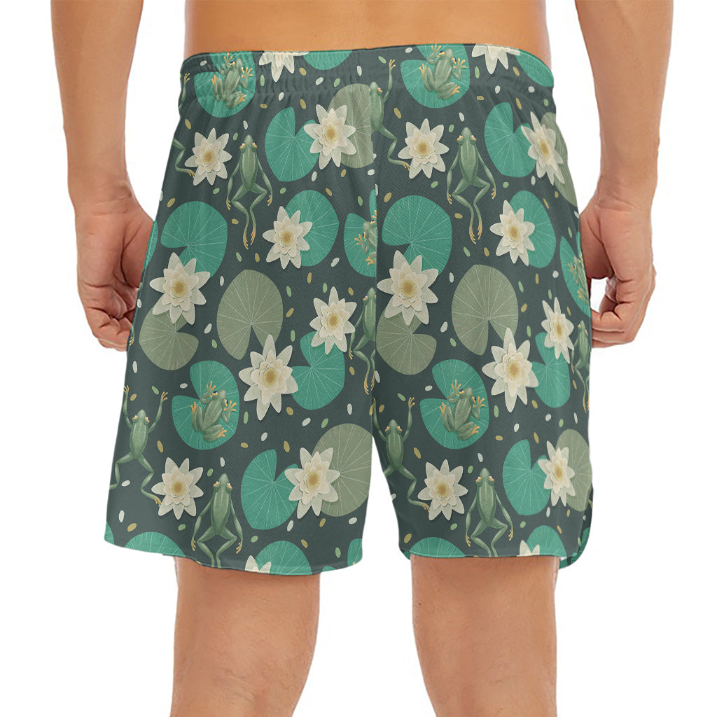 Frogs And Water Lilies Pattern Print Men's Split Running Shorts
