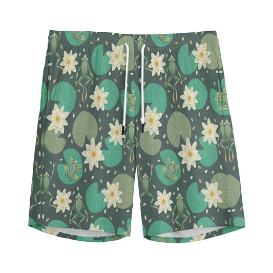 Frogs And Water Lilies Pattern Print Men's Sports Shorts