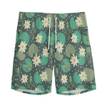 Frogs And Water Lilies Pattern Print Men's Sports Shorts