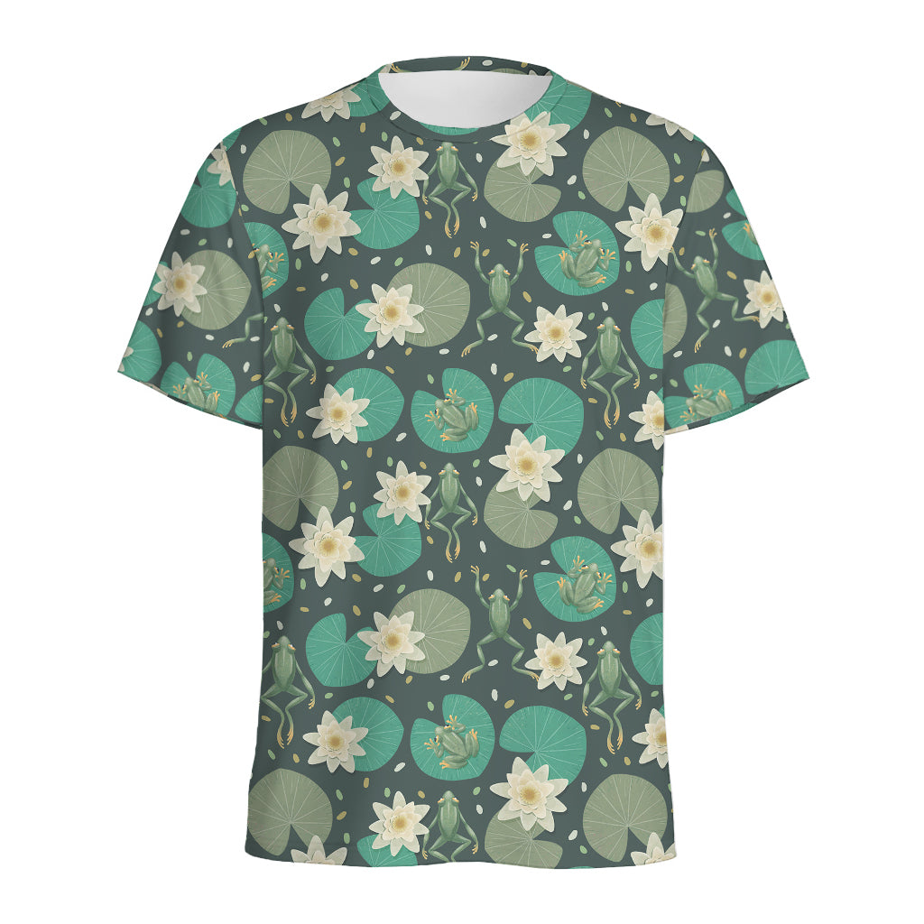 Frogs And Water Lilies Pattern Print Men's Sports T-Shirt