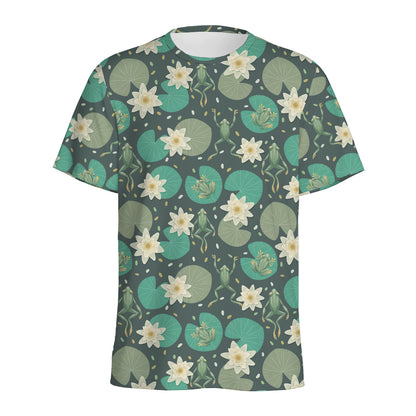 Frogs And Water Lilies Pattern Print Men's Sports T-Shirt