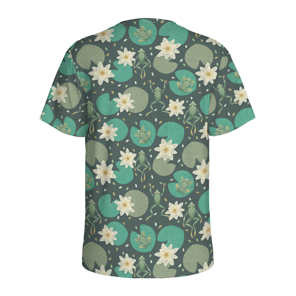 Frogs And Water Lilies Pattern Print Men's Sports T-Shirt