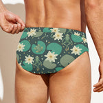 Frogs And Water Lilies Pattern Print Men's Swim Briefs