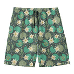 Frogs And Water Lilies Pattern Print Men's Swim Trunks
