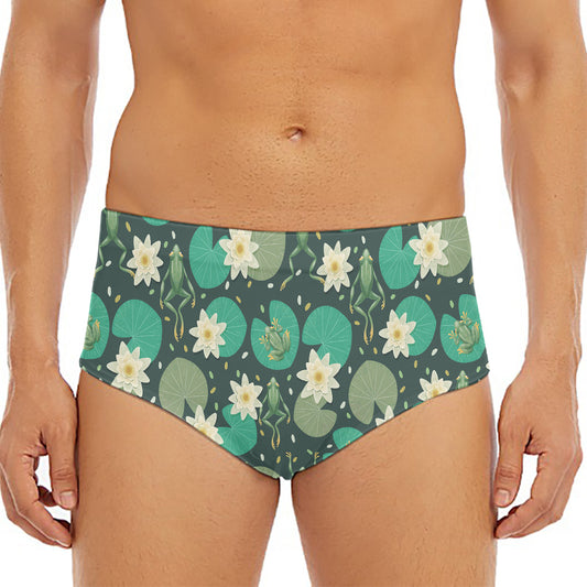 Frogs And Water Lilies Pattern Print Men's Triangle Swim Briefs