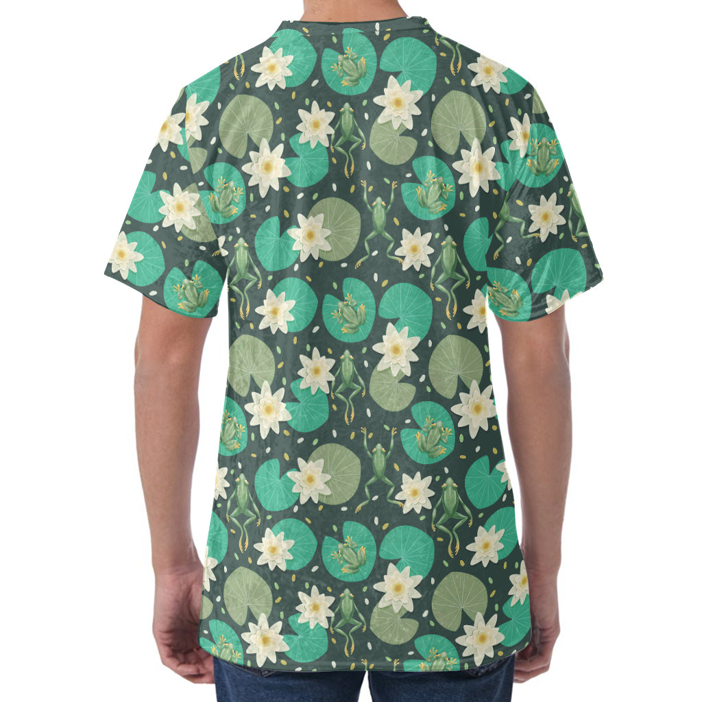 Frogs And Water Lilies Pattern Print Men's Velvet T-Shirt