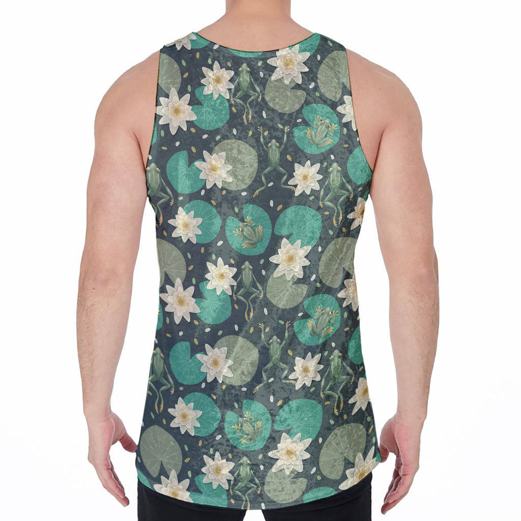 Frogs And Water Lilies Pattern Print Men's Velvet Tank Top