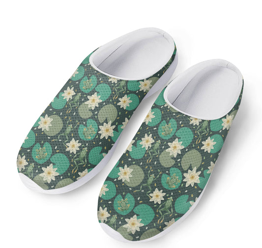 Frogs And Water Lilies Pattern Print Mesh Casual Shoes