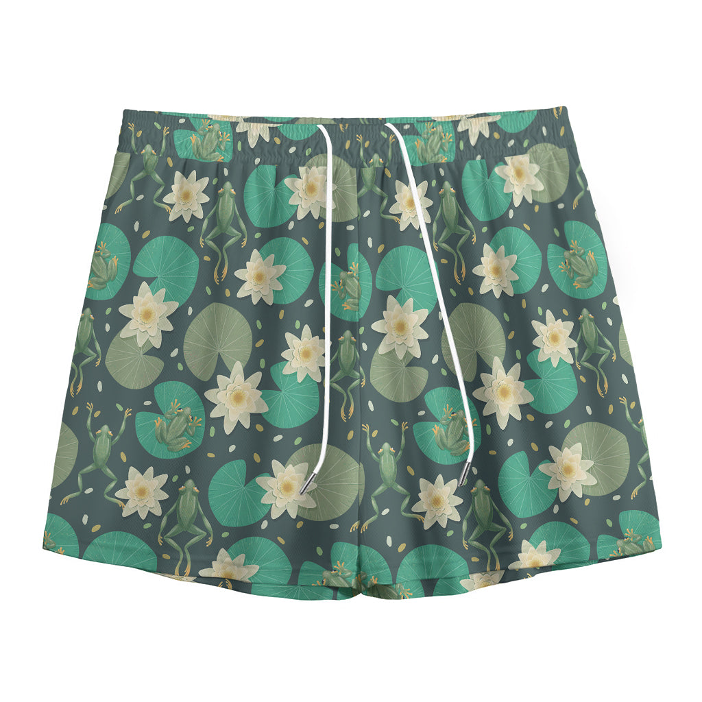 Frogs And Water Lilies Pattern Print Mesh Shorts