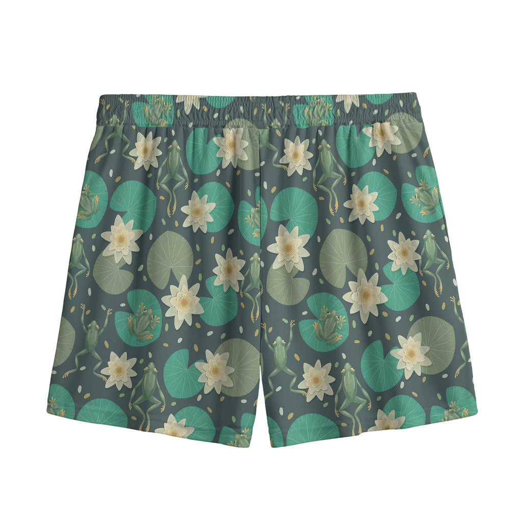 Frogs And Water Lilies Pattern Print Mesh Shorts