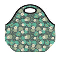 Frogs And Water Lilies Pattern Print Neoprene Lunch Bag