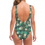 Frogs And Water Lilies Pattern Print One Piece Swimsuit