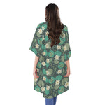 Frogs And Water Lilies Pattern Print Open Front Beach Cover Up