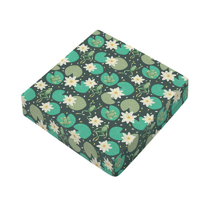 Frogs And Water Lilies Pattern Print Outdoor Seat Cushion Cover