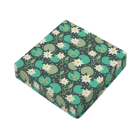 Frogs And Water Lilies Pattern Print Outdoor Seat Cushion Cover
