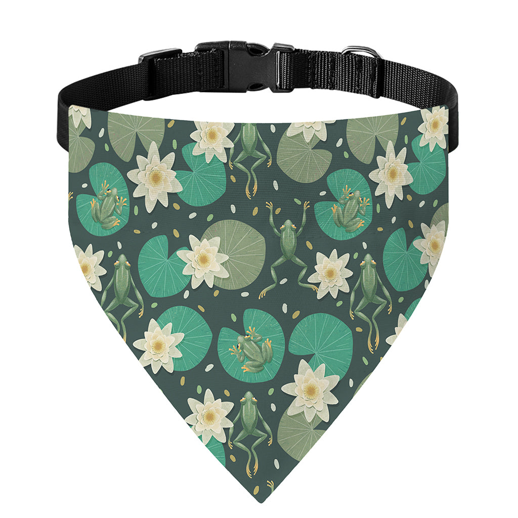 Frogs And Water Lilies Pattern Print Over The Collar Dog Bandana