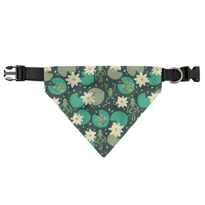 Frogs And Water Lilies Pattern Print Over The Collar Dog Bandana