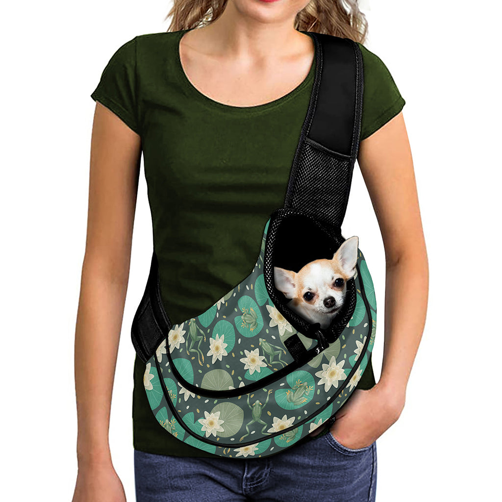 Frogs And Water Lilies Pattern Print Pet Sling Carrier