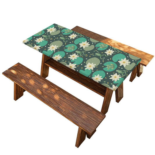 Frogs And Water Lilies Pattern Print Picnic Table Cover