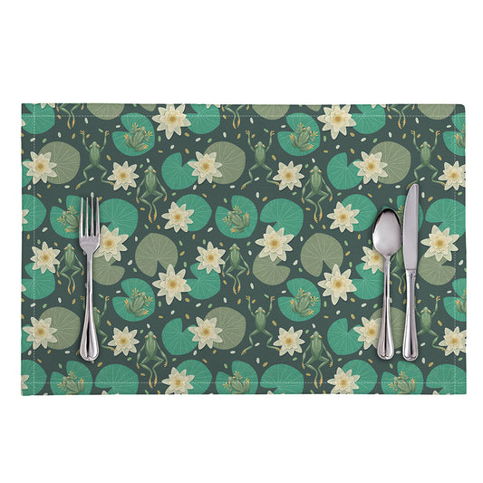 Frogs And Water Lilies Pattern Print Placemat