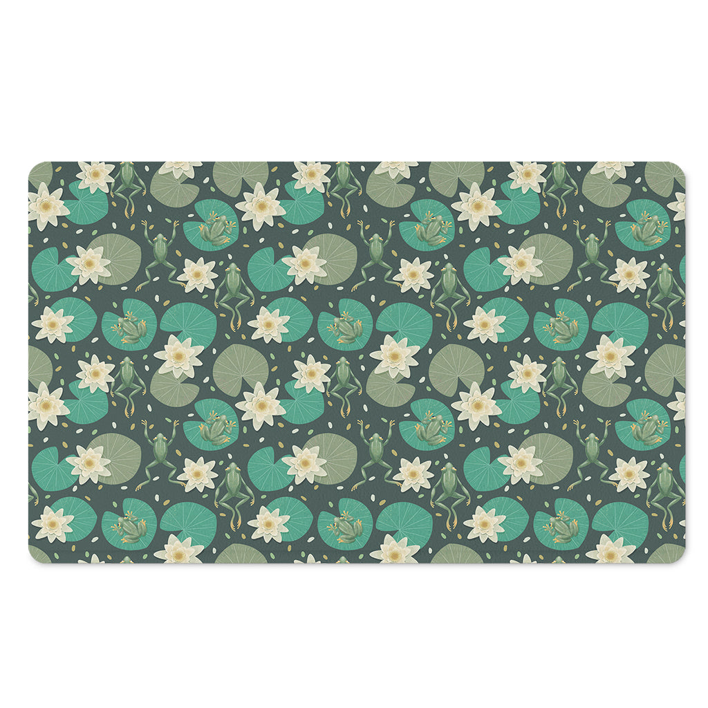 Frogs And Water Lilies Pattern Print Polyester Doormat