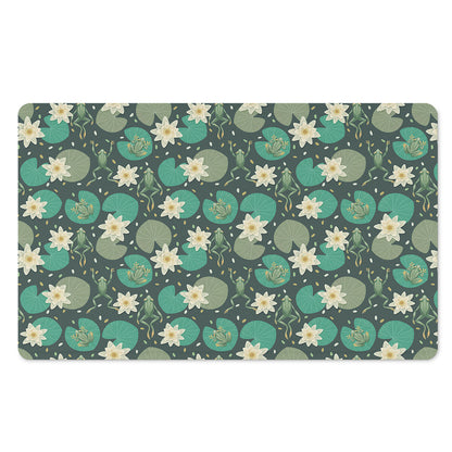 Frogs And Water Lilies Pattern Print Polyester Doormat