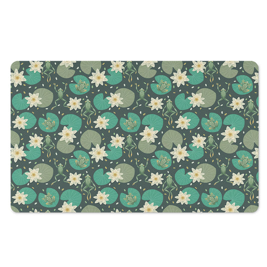 Frogs And Water Lilies Pattern Print Polyester Doormat