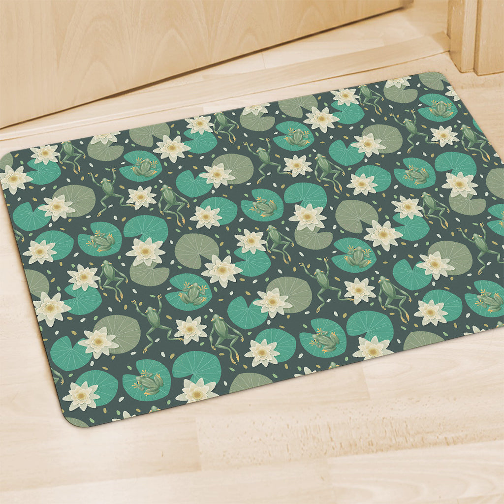 Frogs And Water Lilies Pattern Print Polyester Doormat