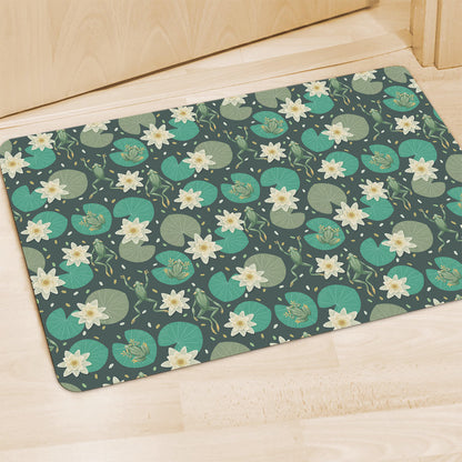 Frogs And Water Lilies Pattern Print Polyester Doormat