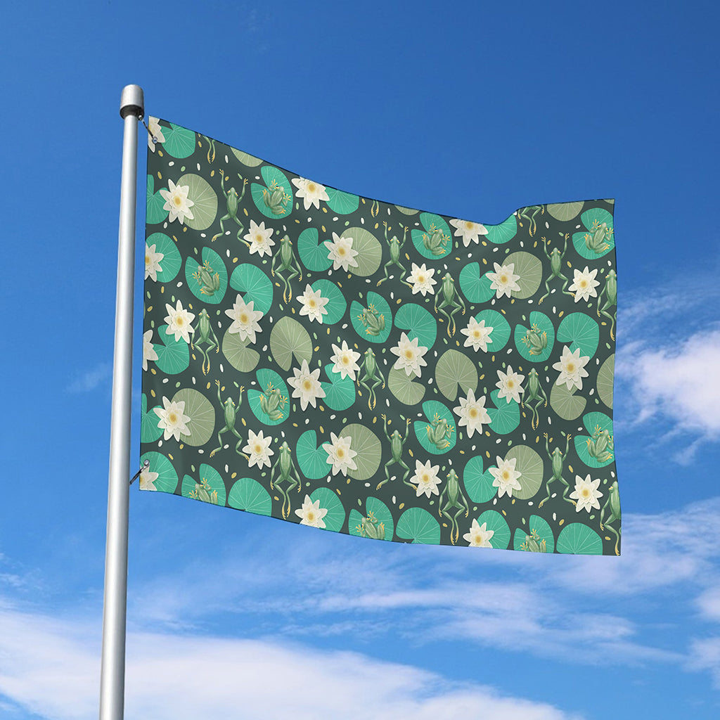 Frogs And Water Lilies Pattern Print Polyester Flag