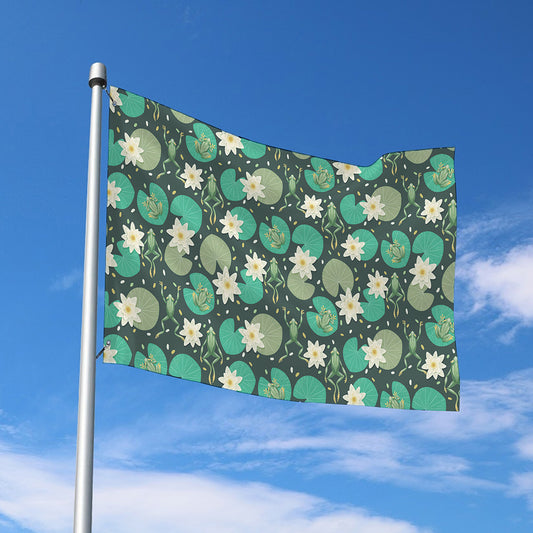 Frogs And Water Lilies Pattern Print Polyester Flag