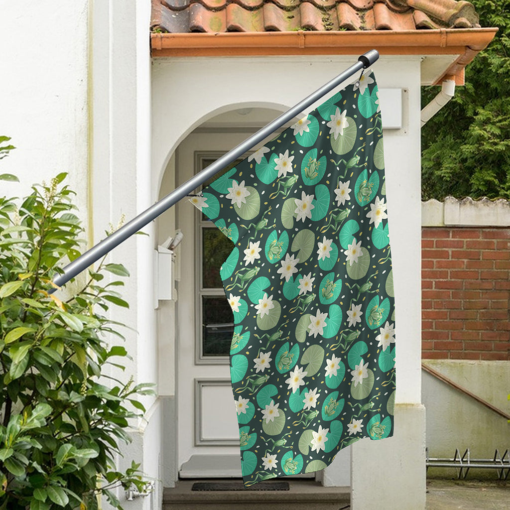 Frogs And Water Lilies Pattern Print Polyester Flag