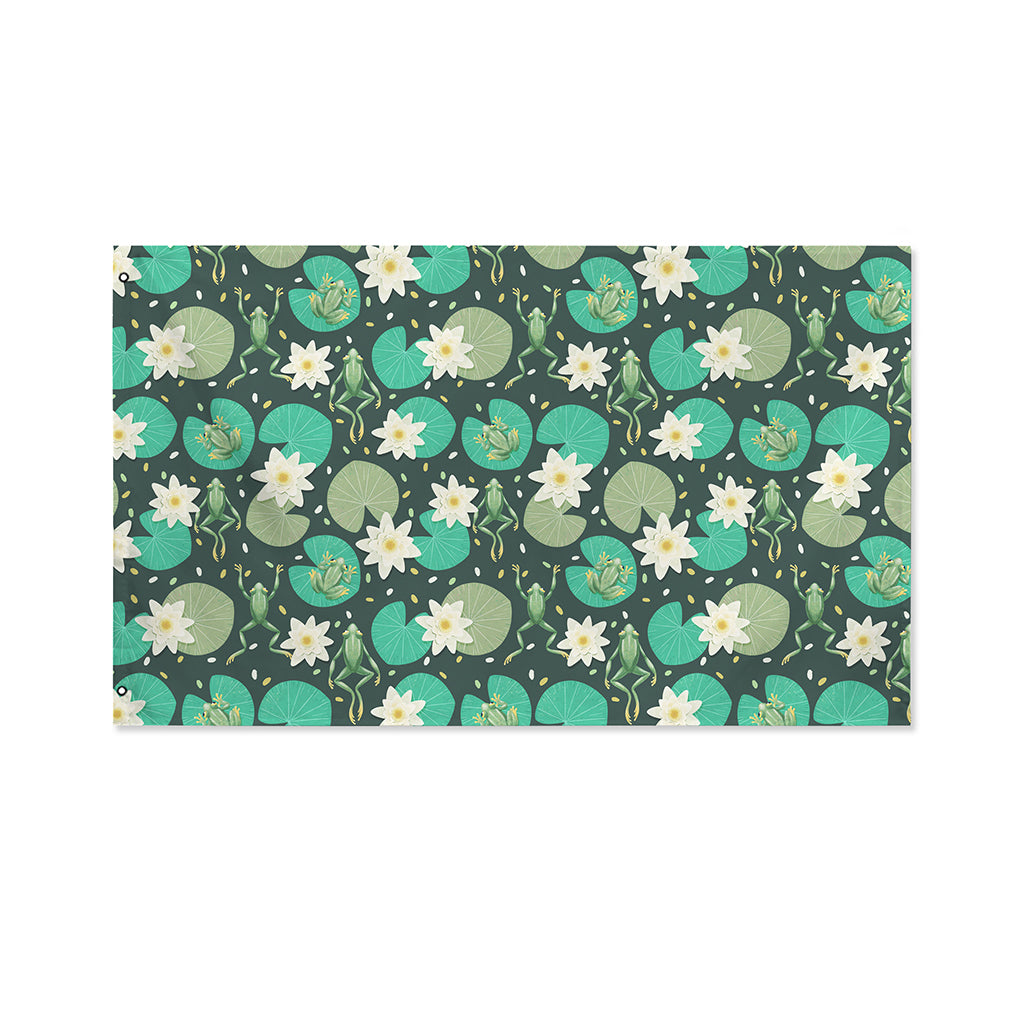 Frogs And Water Lilies Pattern Print Polyester Flag