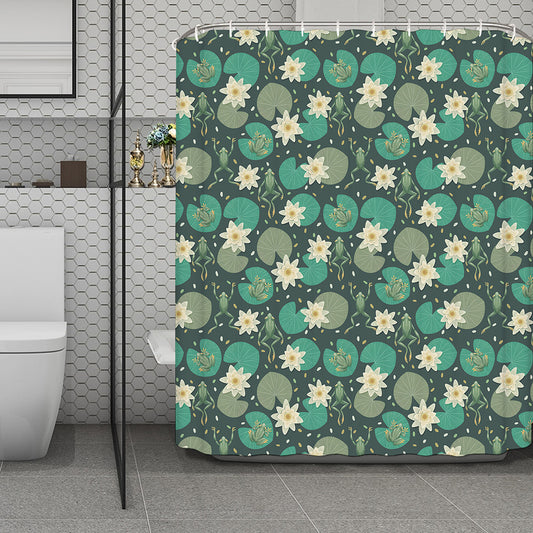 Frogs And Water Lilies Pattern Print Polyester Shower Curtain