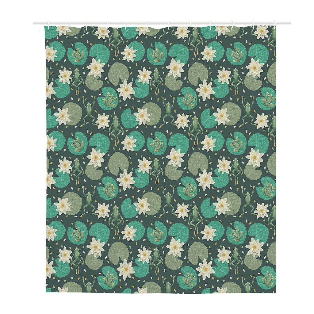 Frogs And Water Lilies Pattern Print Polyester Shower Curtain