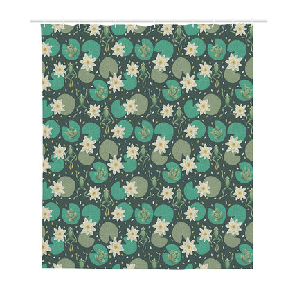 Frogs And Water Lilies Pattern Print Polyester Shower Curtain