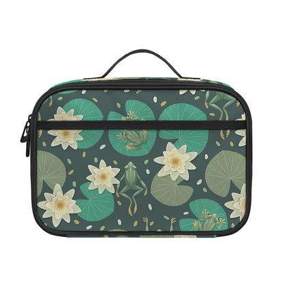 Frogs And Water Lilies Pattern Print Portable Lunch Bag