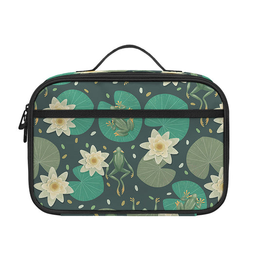 Frogs And Water Lilies Pattern Print Portable Lunch Bag
