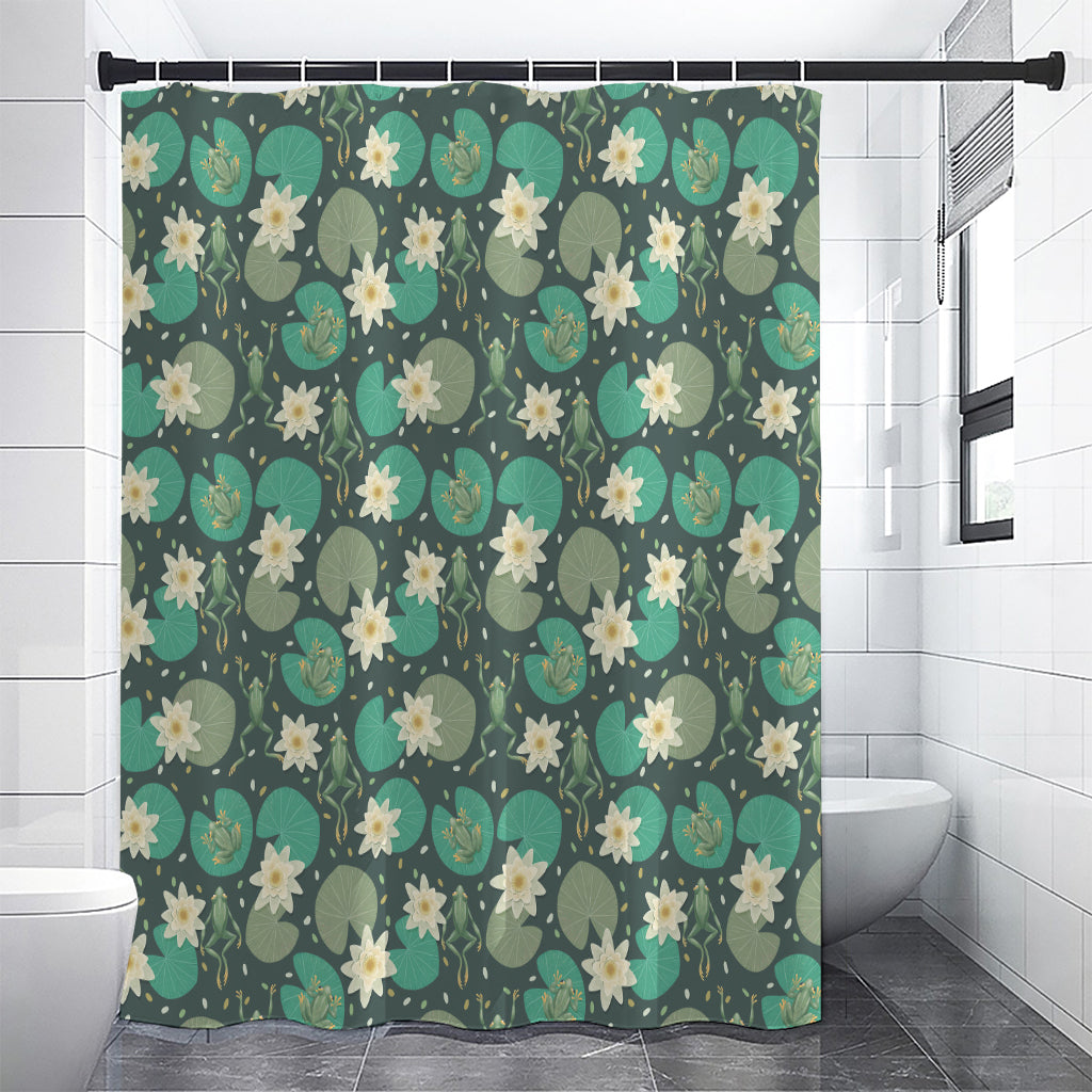 Frogs And Water Lilies Pattern Print Premium Shower Curtain